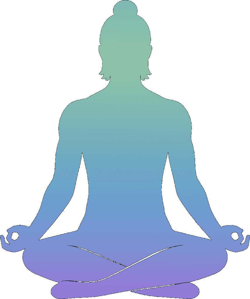 A meditating figure seated in lotus position, seen from behind